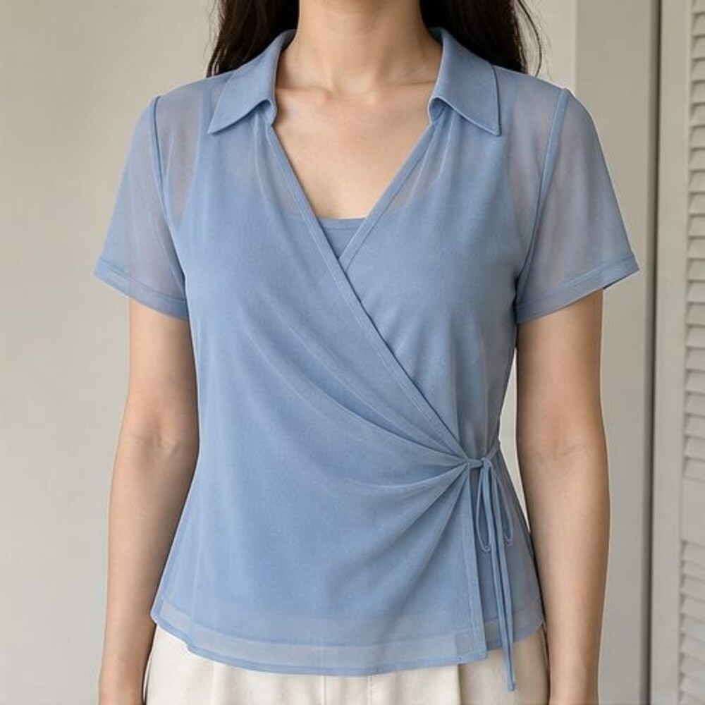 Blue Puff Sleeve Top - Picture 2 of 6